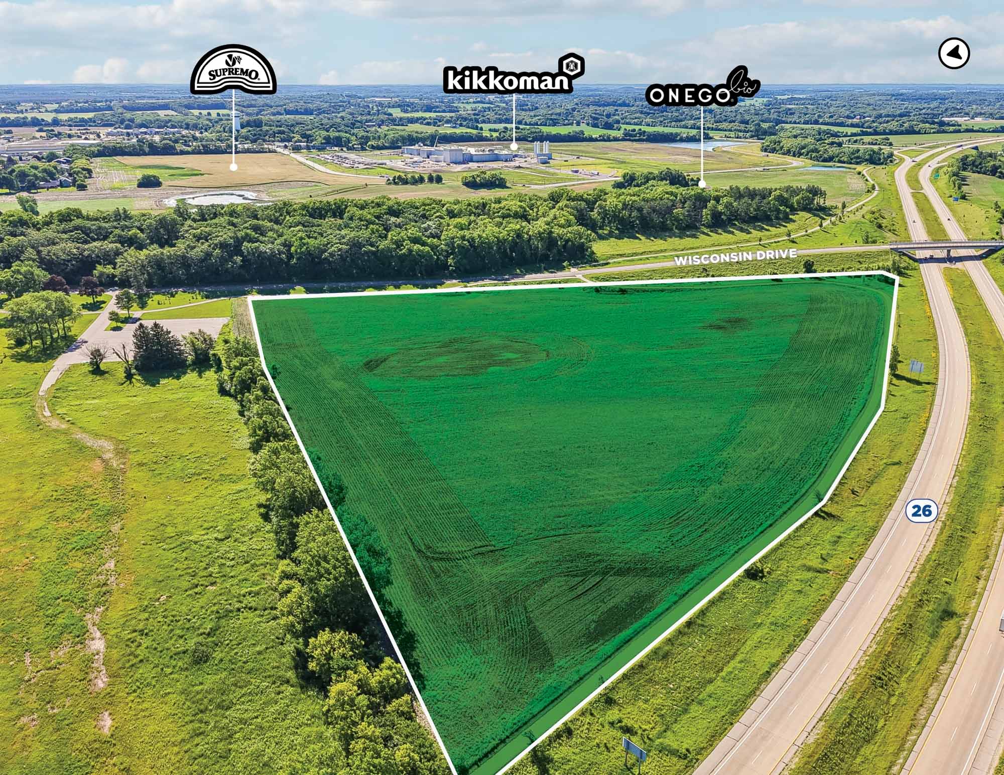 Aerial view of the Jefferson Food and Beverage Innovation Campus build-to-suit site